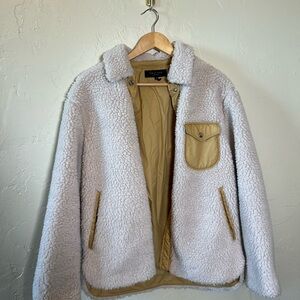Rag & Bone Faux Sherpa Jacket Medium Ivory Tan Trim Snap Front Coat